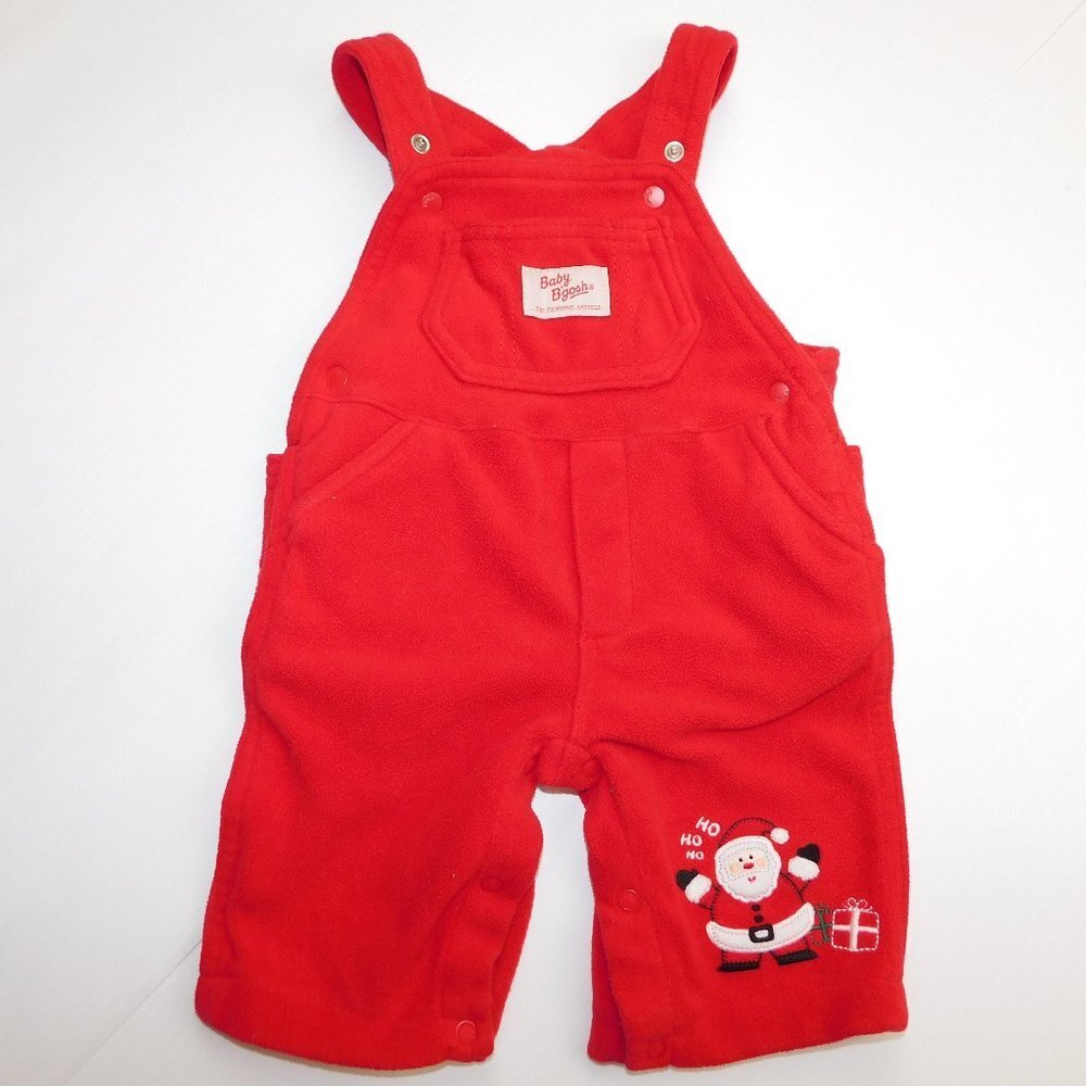 Christmas Santa Claus Overalls Red Fleece Oshkosh B'gosh Baby 3 months 3M